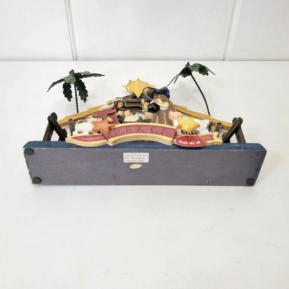 Handcrafted Musical Wooden Nativity Scene With Star & Palm Trees - Picture 3 of 7